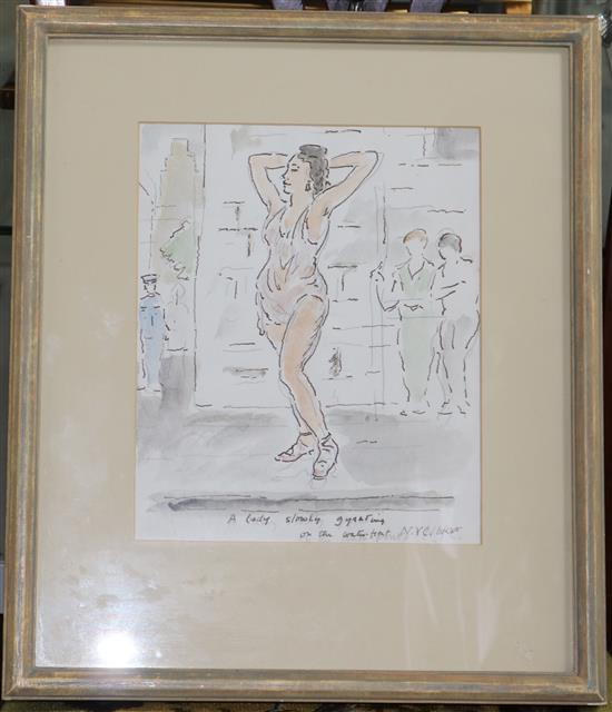 Adrian Daintrey (1902-1988) A lady slowly gyrating on the waterfront, New York City West 10.5 x 8.5in.